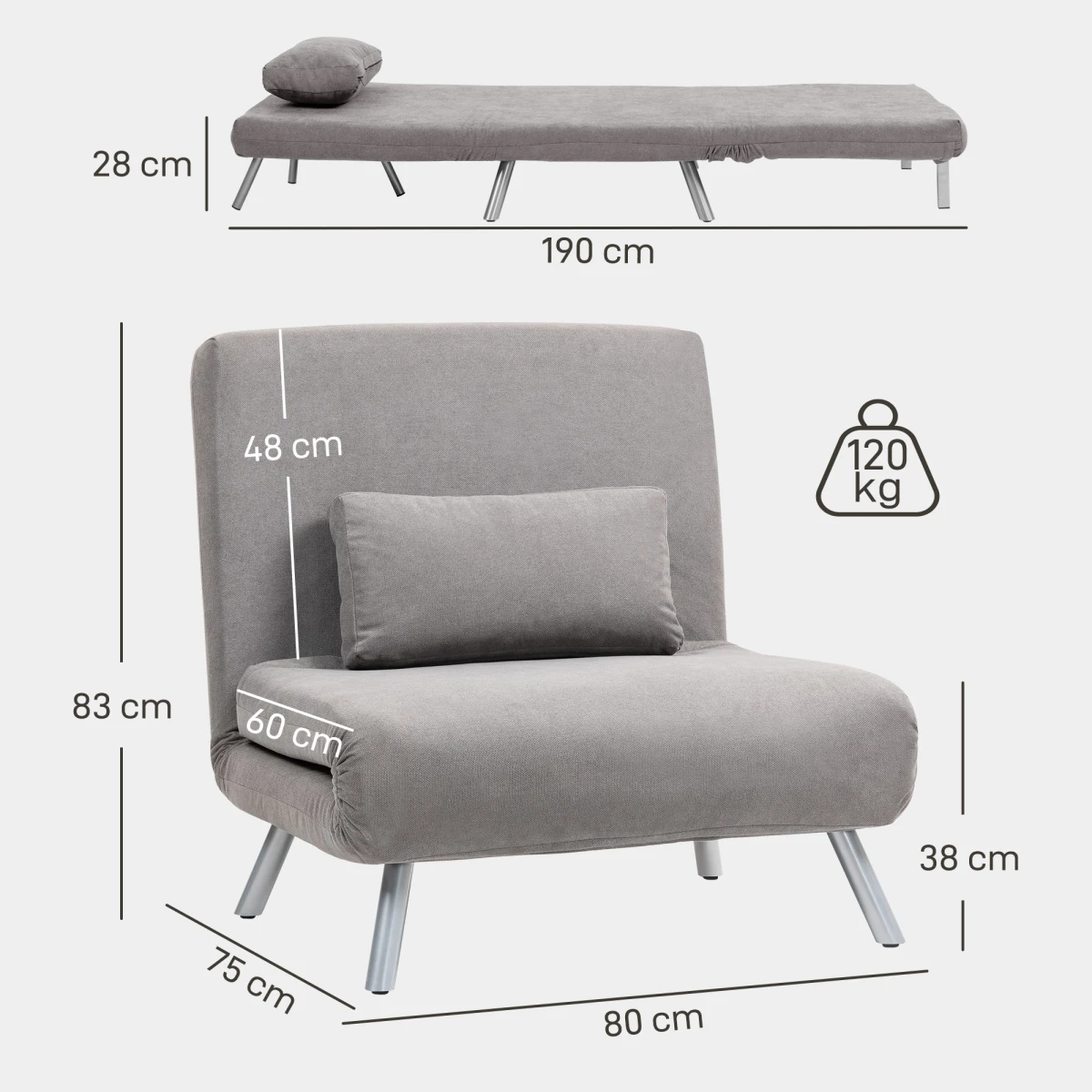 HOMCOM 2in1 Folding Sofa Bed Five Position Backrest by HOMCOM