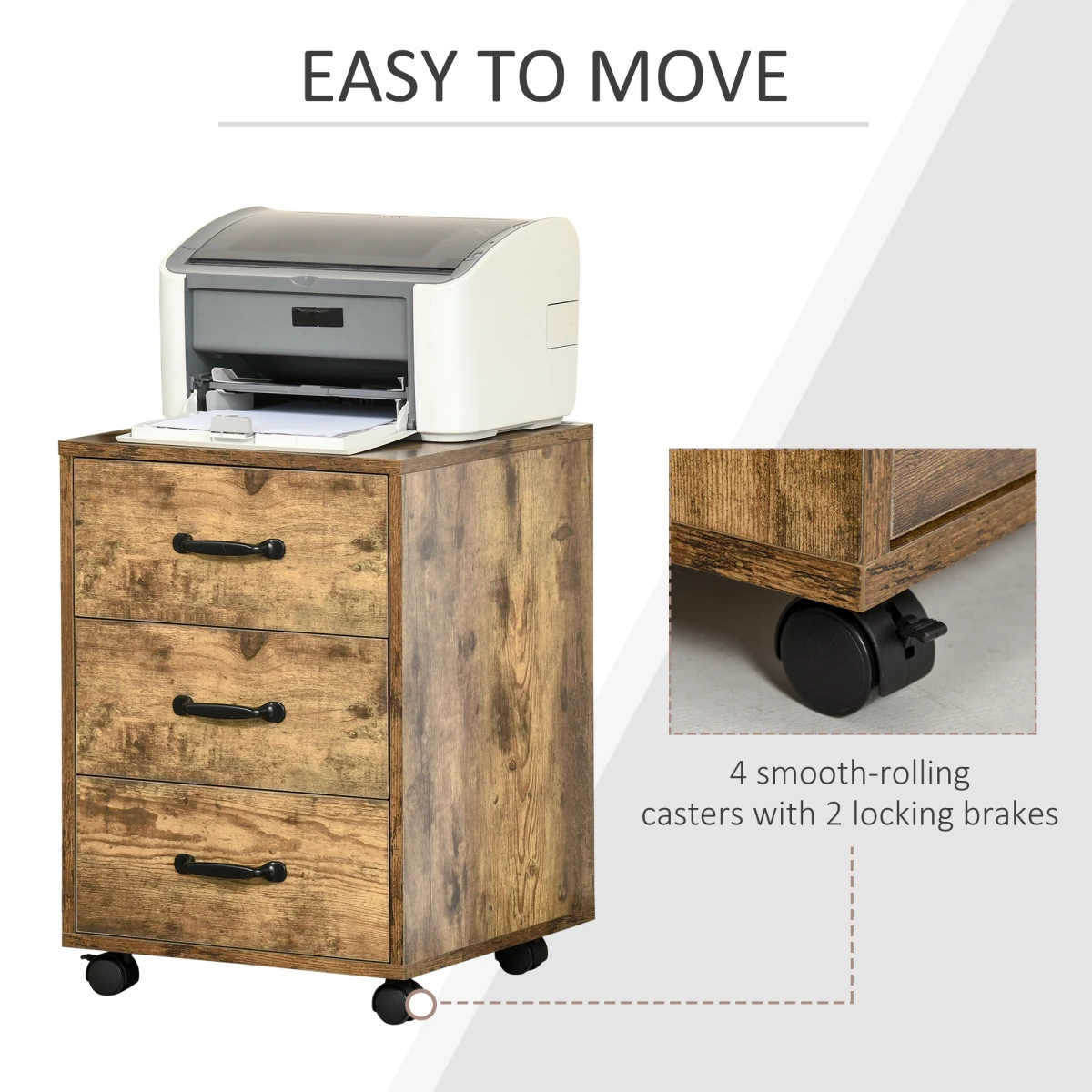 Homcom HOMCOM Rolling File Cabinet 3 Drawer Under Desk - Filing Cabinet