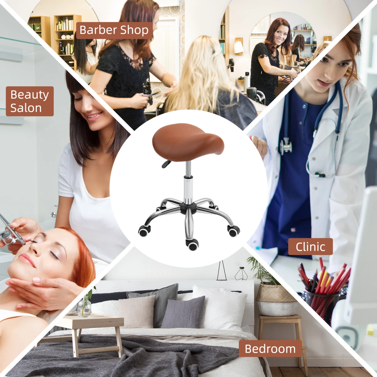 HOMCOM HOMCOM Saddle Stool 49-61cm Adjustable Height Padded PU Seat For Salons And Home Studios - Bar Stool