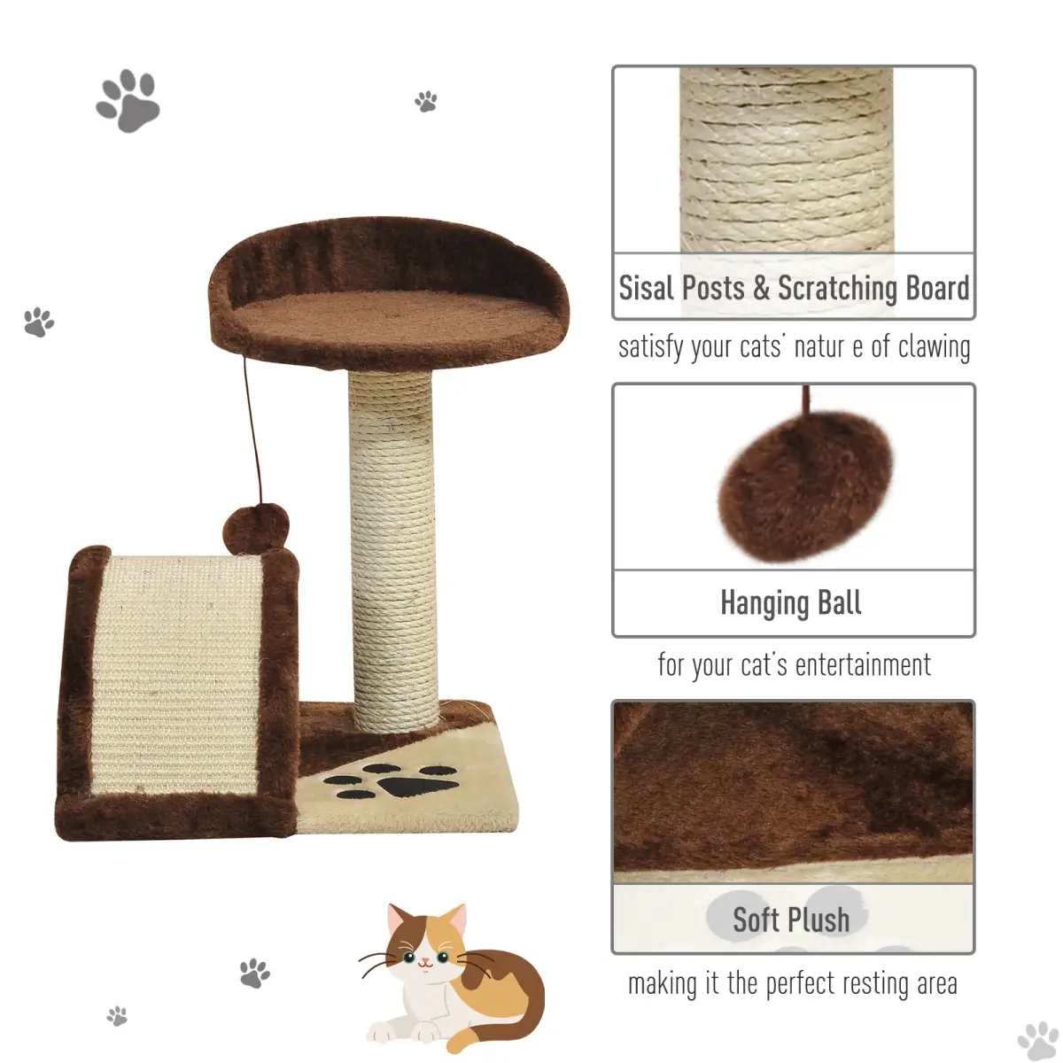 Pawhut Cat Tree Kitten Scratching Scratcher Cosy Sisal Home Play Rest Activity Exercise - Cat Tree