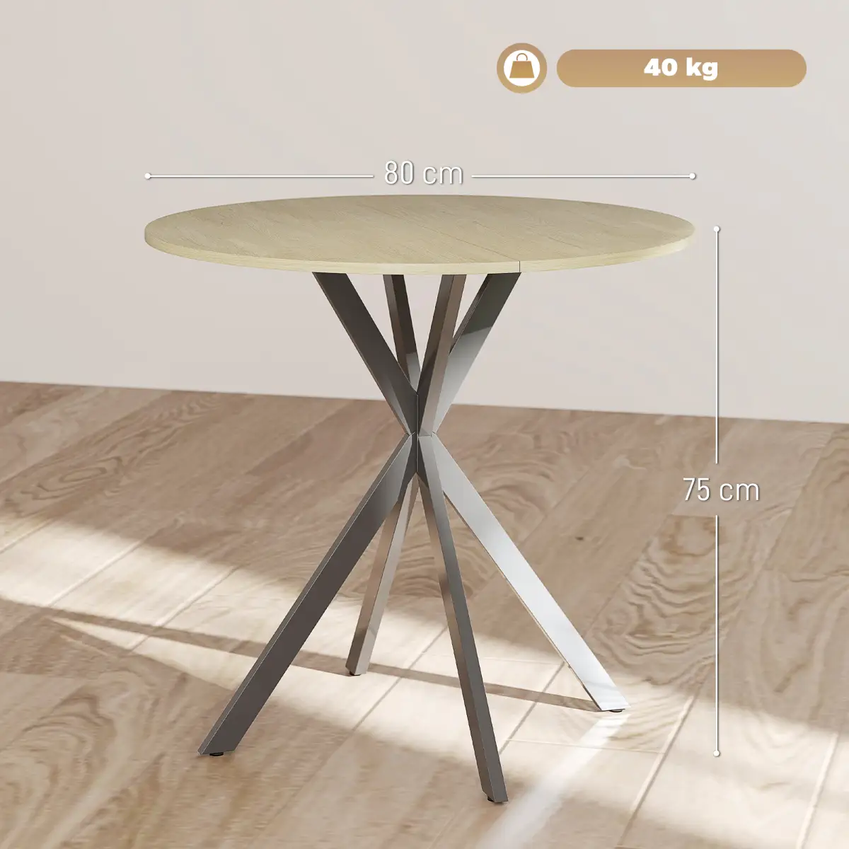 HOMCOM HOMCOM 80cm Round Dining Table, Industrial Kitchen Table with Steel Legs - Dining Table