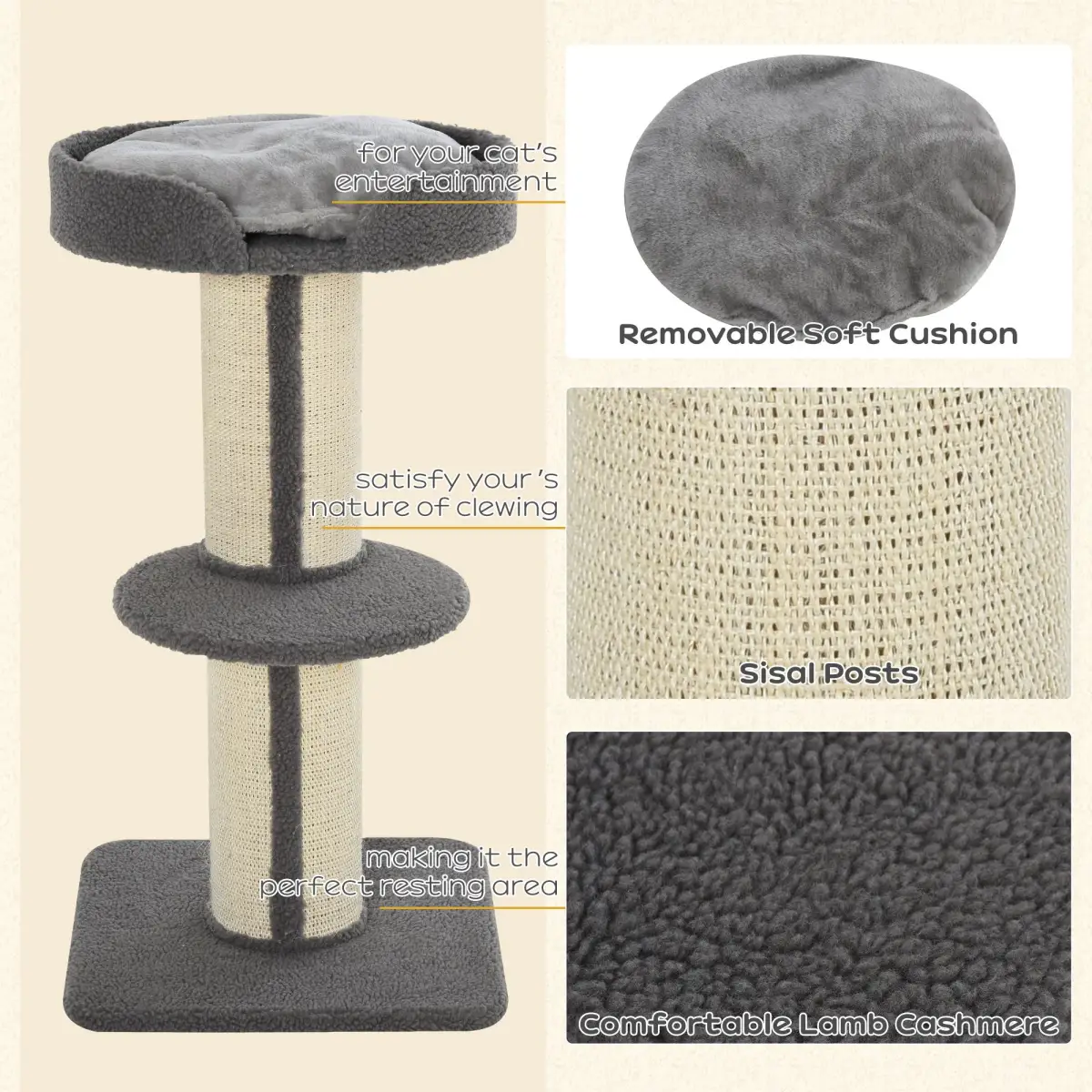 Pawhut 91cm Cat Tree Kitten Activity Center Tower Scratching Post Lamb Cashmere Perch - Cat Tree