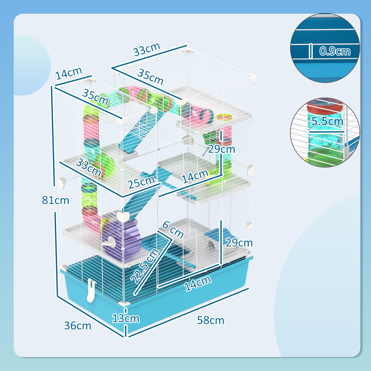 PawHut 6 Tier Hamster Cage with Twin Tower and Accessories, Light Blue - from PawHut