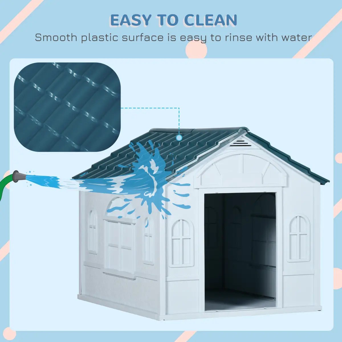 PawHut PawHut Weather-Resistant Dog House, Puppy Shelter for Medium Dogs - Blue - Dog Kennel