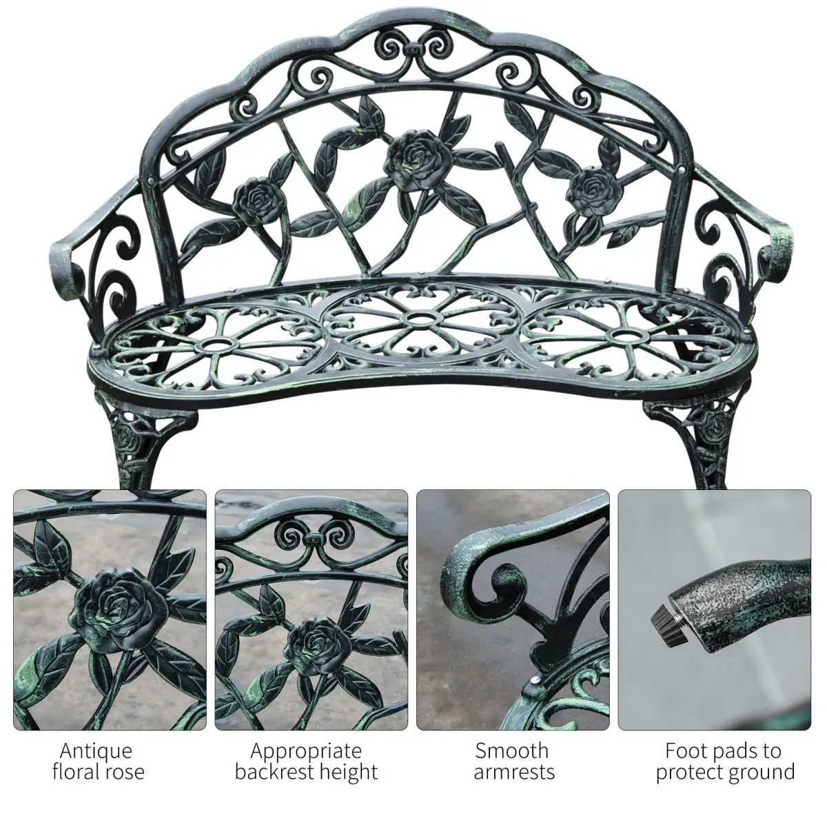 Outsunny Cast Aluminum Garden Bench Patio Chair - Garden Chairs