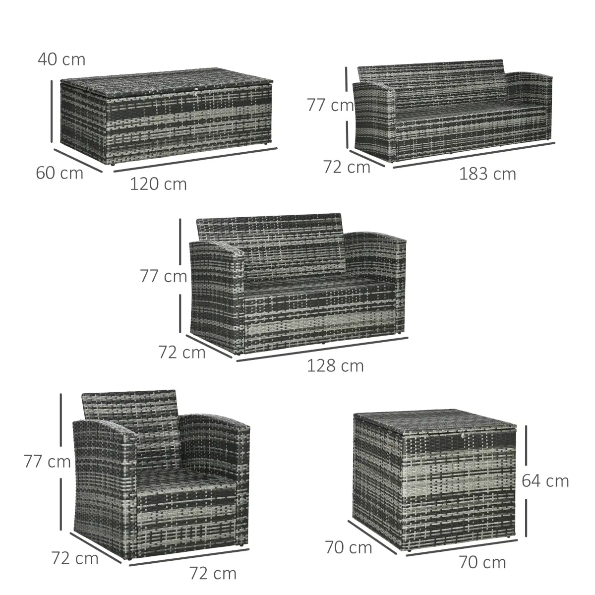 Outsunny Outsunny 6 PCS Patio Rattan Sofa Set Conversation Furniture Grey - Garden Sofa Sets