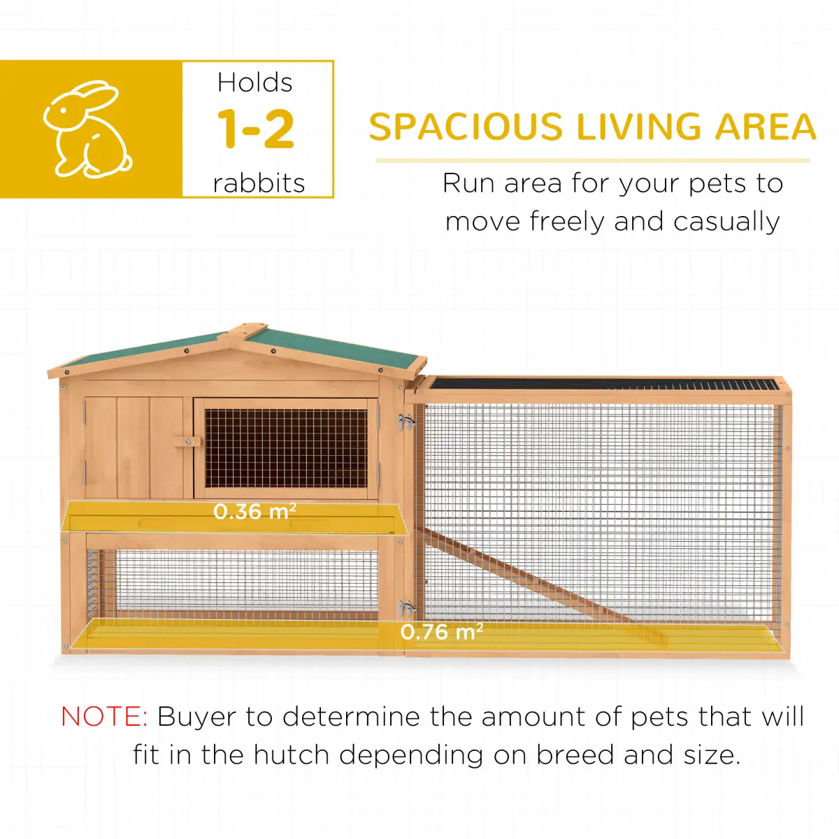 PawHut Wooden Rabbit Hutch Enclosure Run House 2 Tier Large Coop Run Pet - Rabbit Hutch