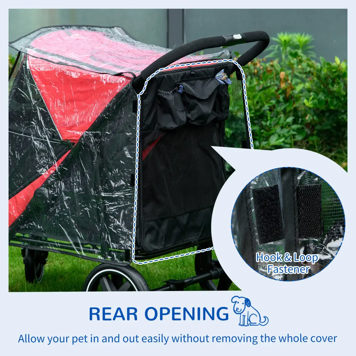 PawHut Rain Cover for Dog Pram Stroller Buggy, for Large, Medium Dogs with Rear Entry - Pet Carrier
