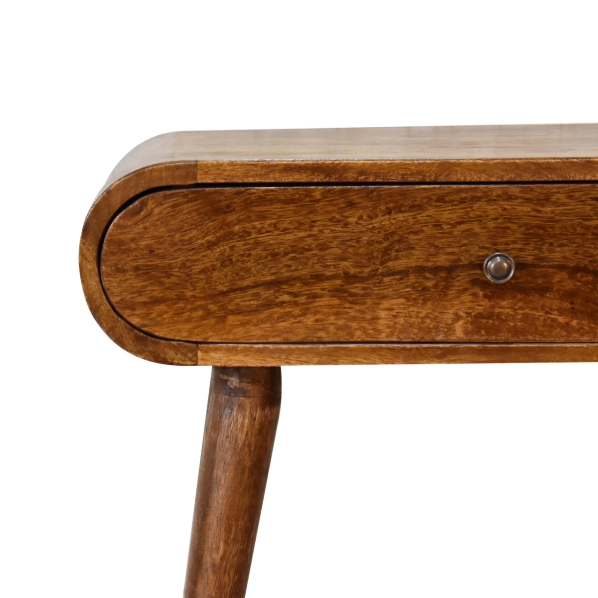 Artisan Furniture Artisan Solid Wood Mini Console Table With Chestnut Finish, Nordic Legs And Rounded Edges For Modern Home Decor - Console Table