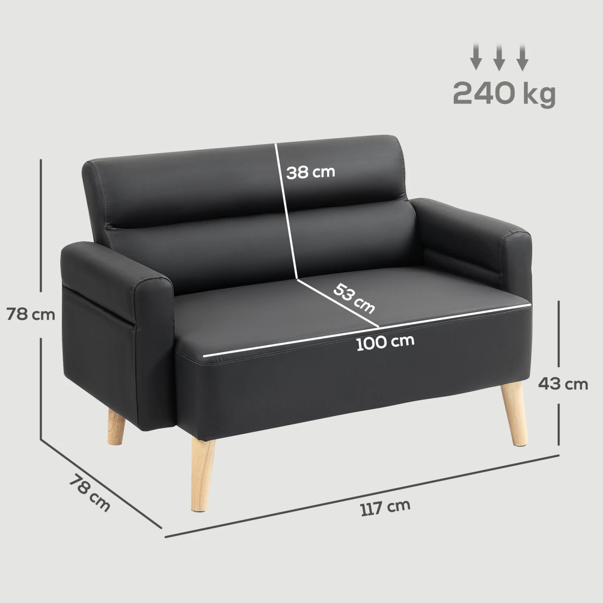 HOMCOM 2 Seater Sofa Compact Faux Leather For Small Spaces - Sofa