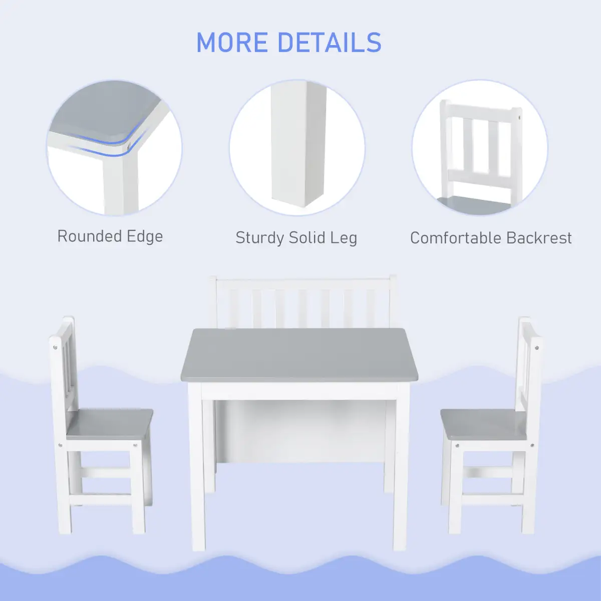 Unbranded 4-Piece Set Kids Wood Table Chair Bench Storage Function for 3 Years+ HOMCOM - Garden Set