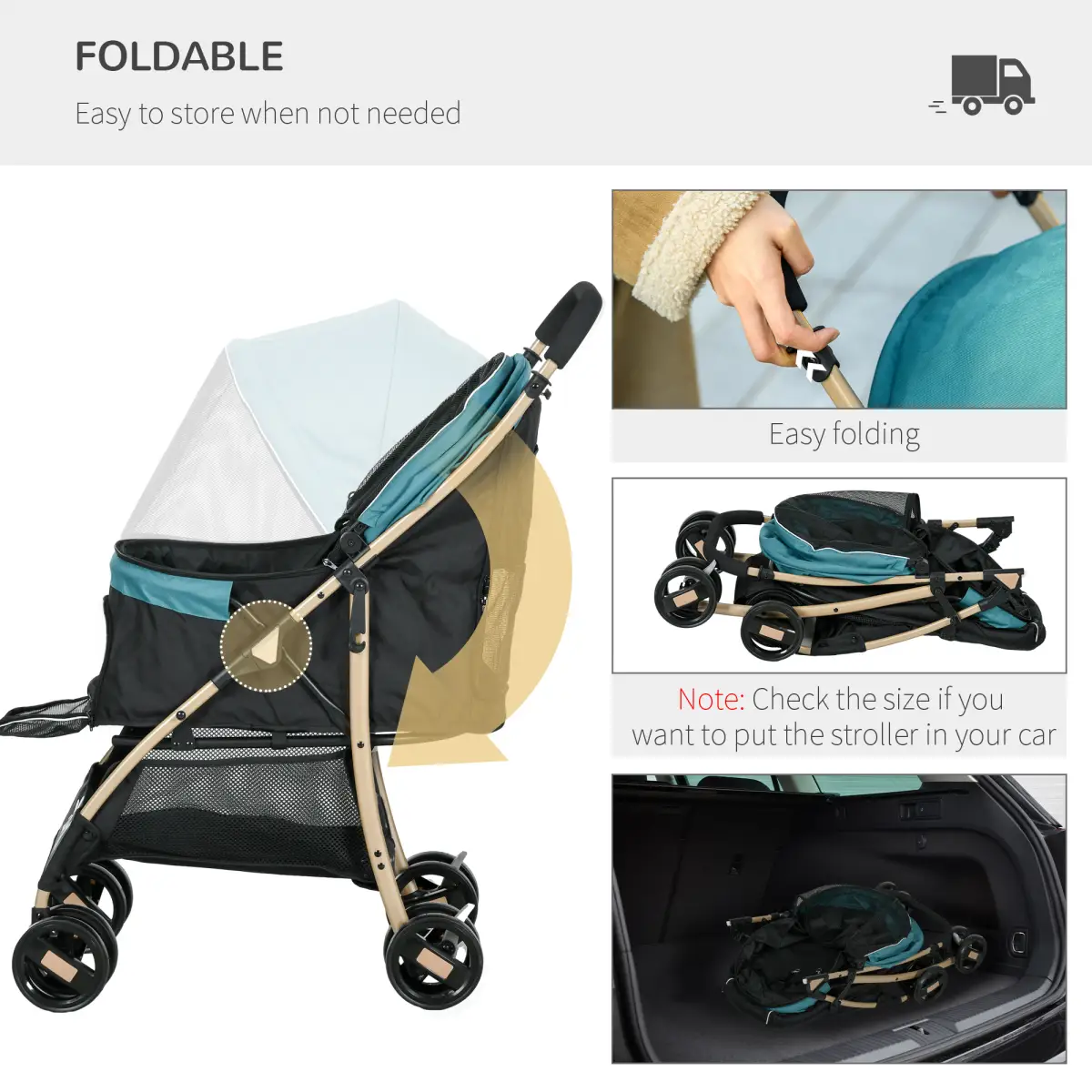 PawHut PawHut Pet Stroller for XS and S Dogs with Rain Cover - Dark Green - Pet Carrier