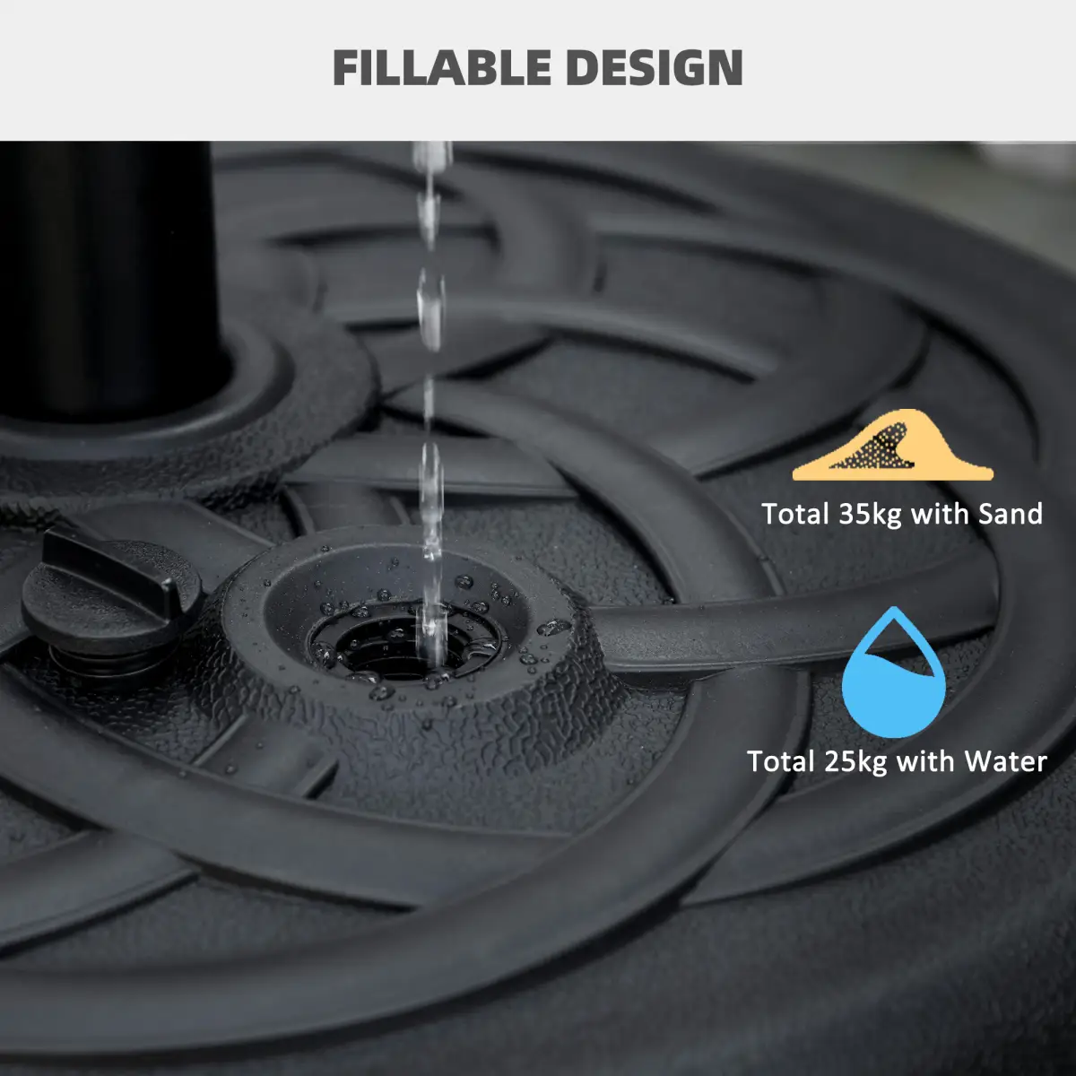 Outsunny Garden Parasol Base Outdoor Market Umbrella Stand 25kg Water or 35kg Sand Filled - Parasol