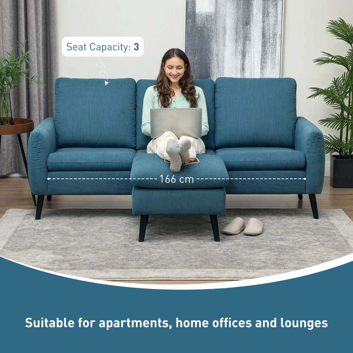 HOMCOM Corner Sofa Three Seater Corduroy Fabric For Home by HOMCOM