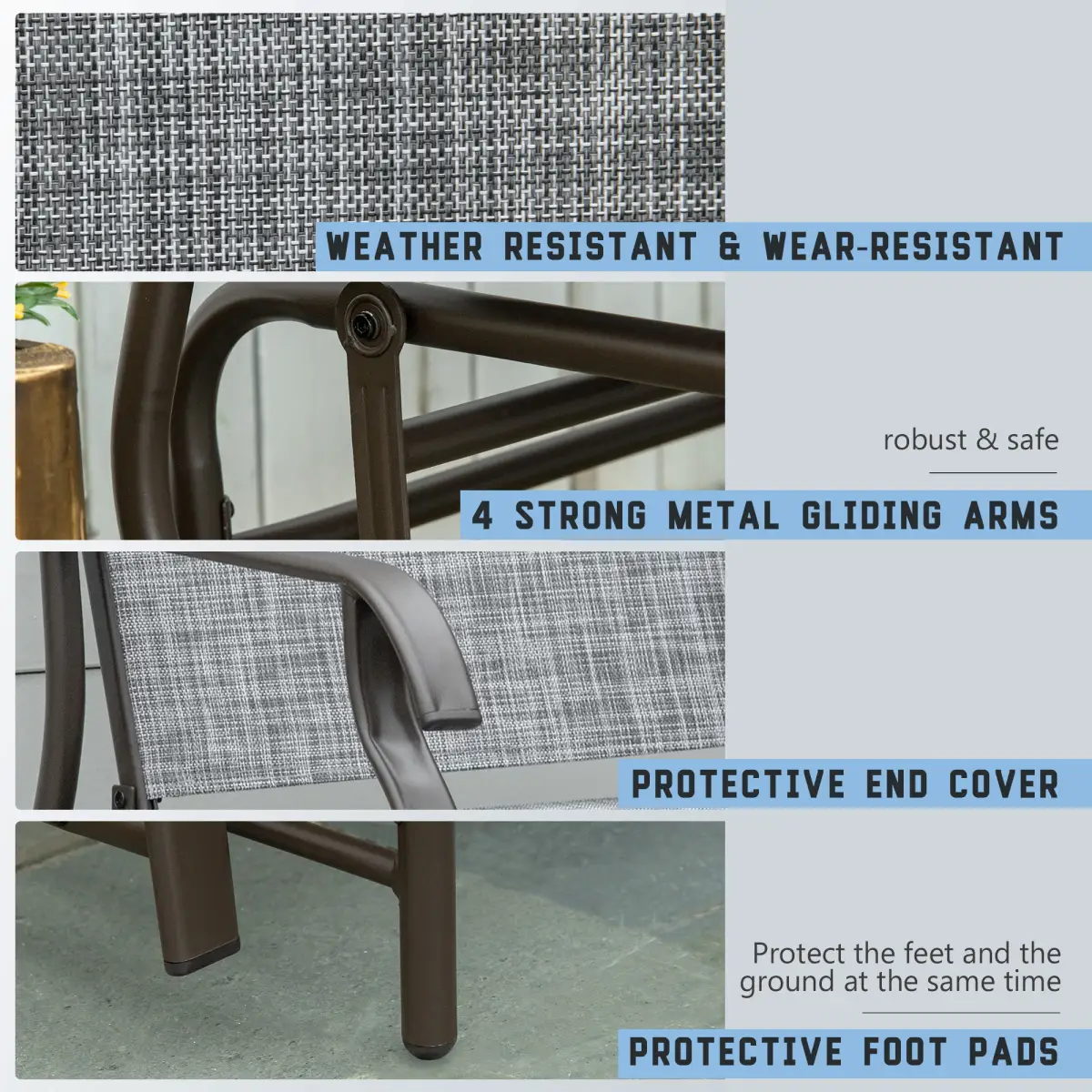 Outsunny 2 Seater Metal Double Swing Chair Glider Rocking Chair Seat With Table Grey - Garden Chairs