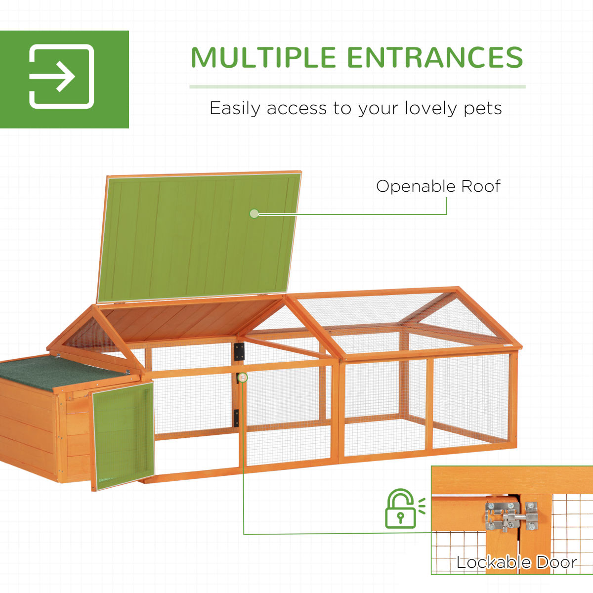 PawHut Wooden Chicken Run with Nesting Box, Openable Roof for 4-8 Chickens Ducks - from PawHut