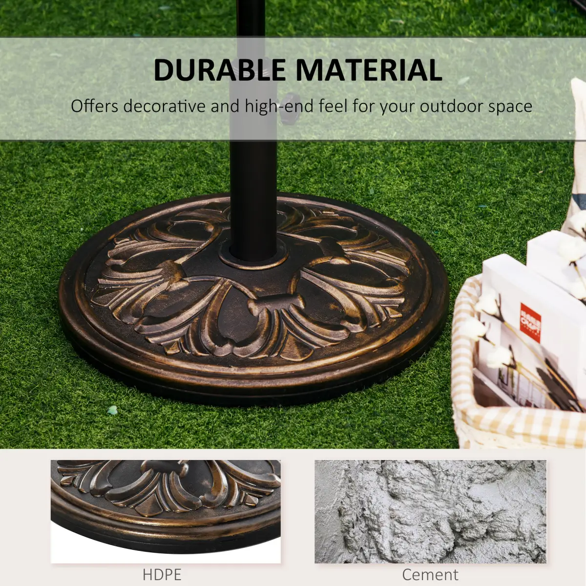 Outsunny Outsunny 13KG Round Parasol Base Heavy Duty Cement Stand Umbrella Holder Bronze - Parasol