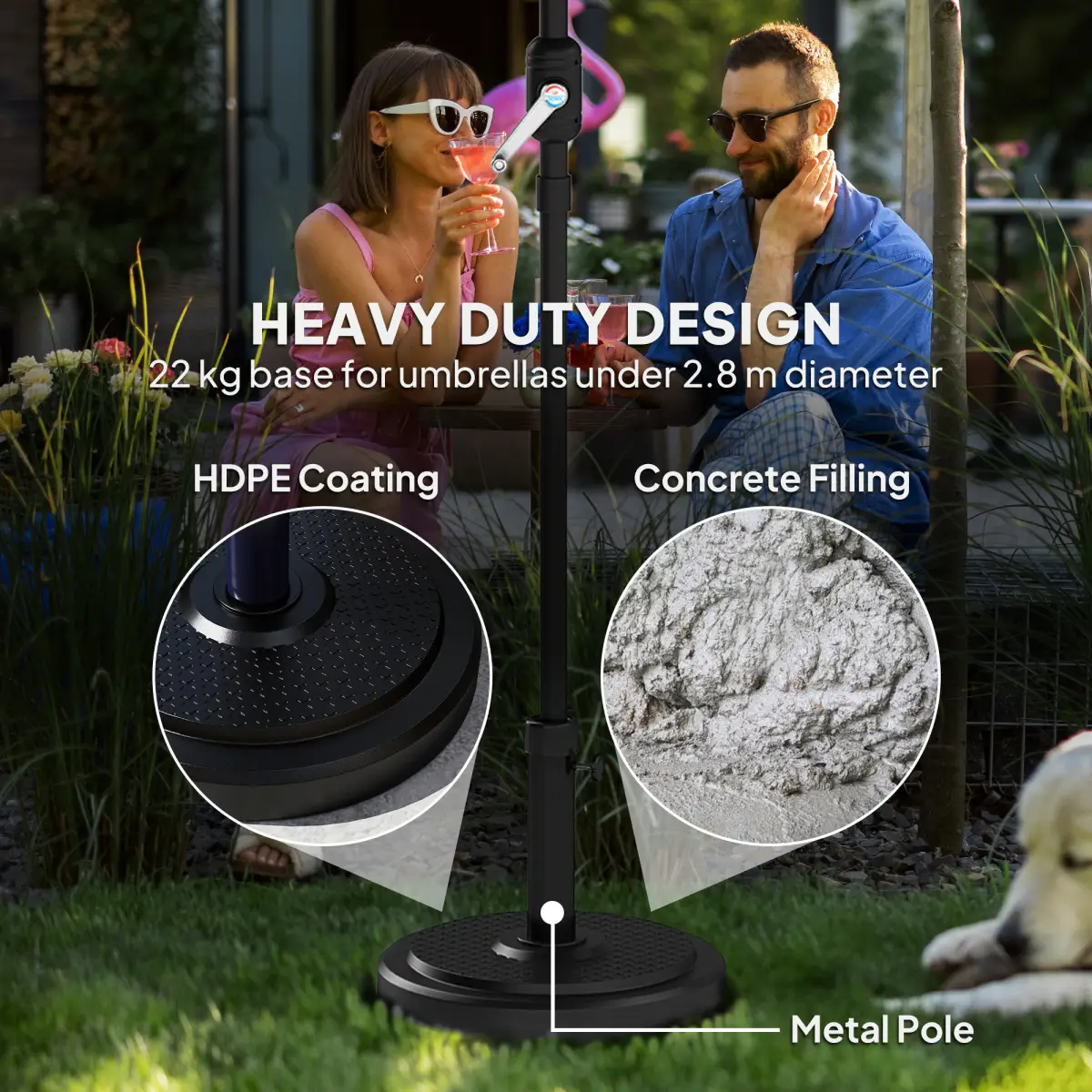 Outsunny Outsunny 22kg Garden Parasol Base, Round HDPE Sun Umbrella Base, Black - Parasol