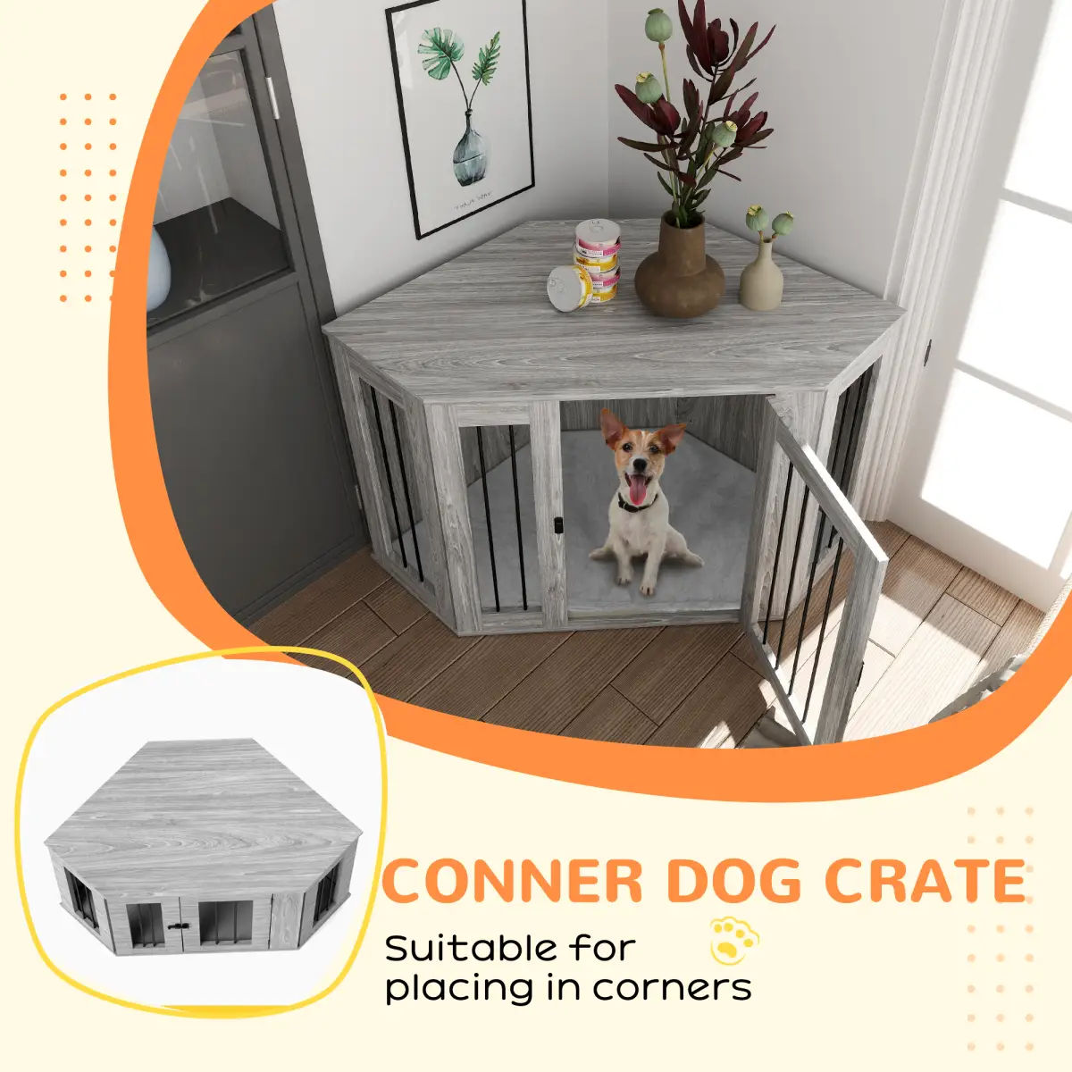 PawHut PawHut Dog Crate Furniture for Large Dogs w/ Cushion, Door - Grey - Dog Crate