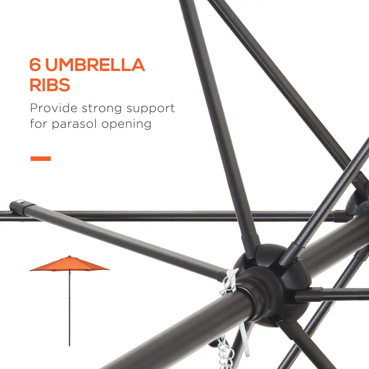 Outsunny Outsunny 2m Parasol Patio Umbrella, Outdoor Sun Shade with 6 Ribs Orange - Parasol