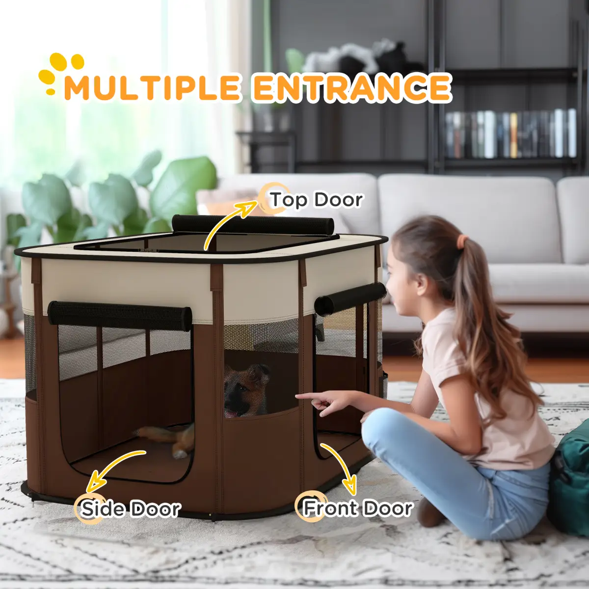PawHut PawHut Portable Dog Pen for Puppies, Rabbits, Kittens, Guinea Pigs - Brown - Pet Playpen