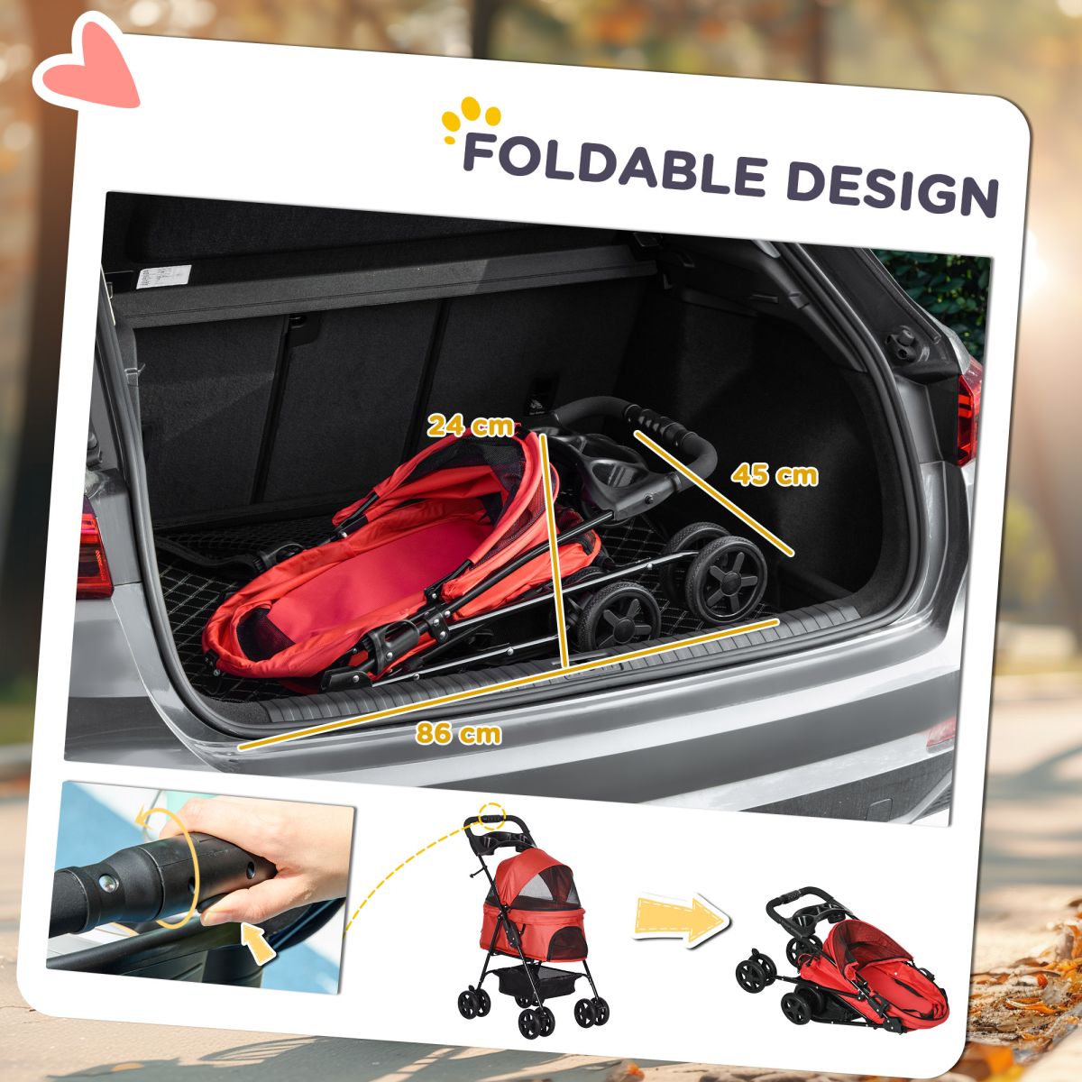 Pet Stroller No-Zip Foldable Travel Carriage with Brake Basket Adjustable Canopy - from Unbranded