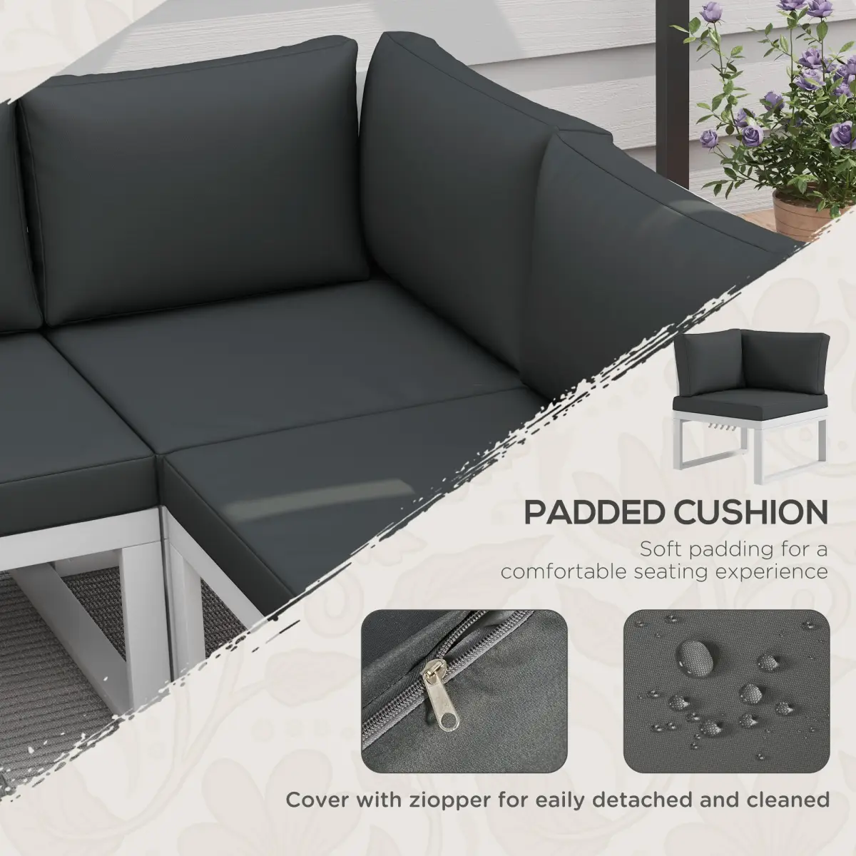 Outsunny Outsunny 4 PCs Garden Set w/ 5-Level Recline Corner Conversation Sofa Set White - Garden Sofa Sets