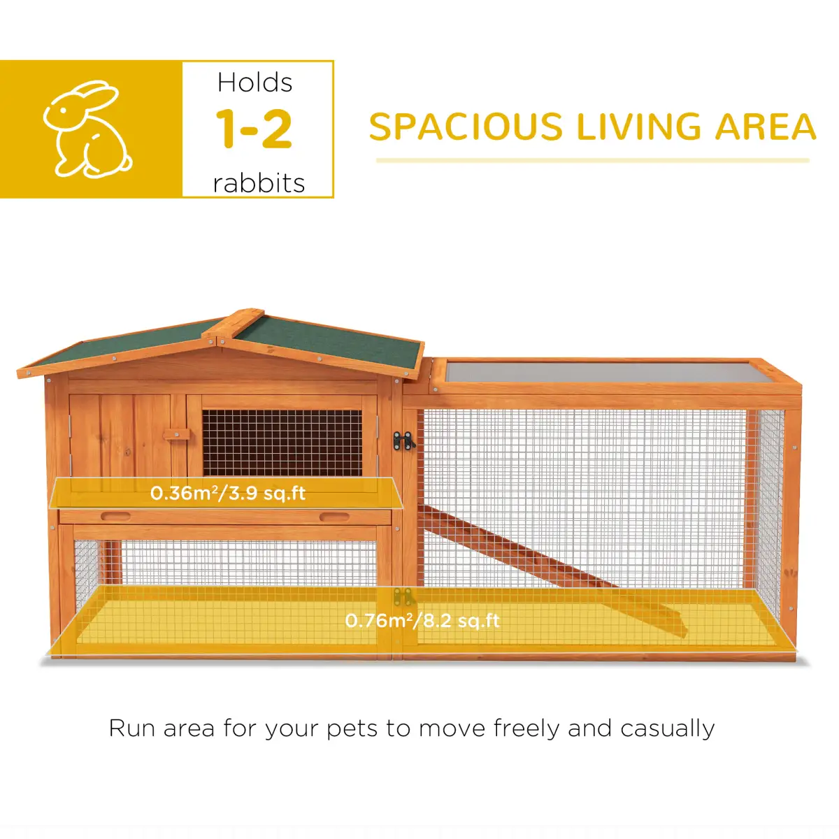 Unbranded Rabbit Hutch and Run Outdoor Sliding Tray Hay Rack Ramp, 156x58x68 cm Pawhut - Rabbit Hutch