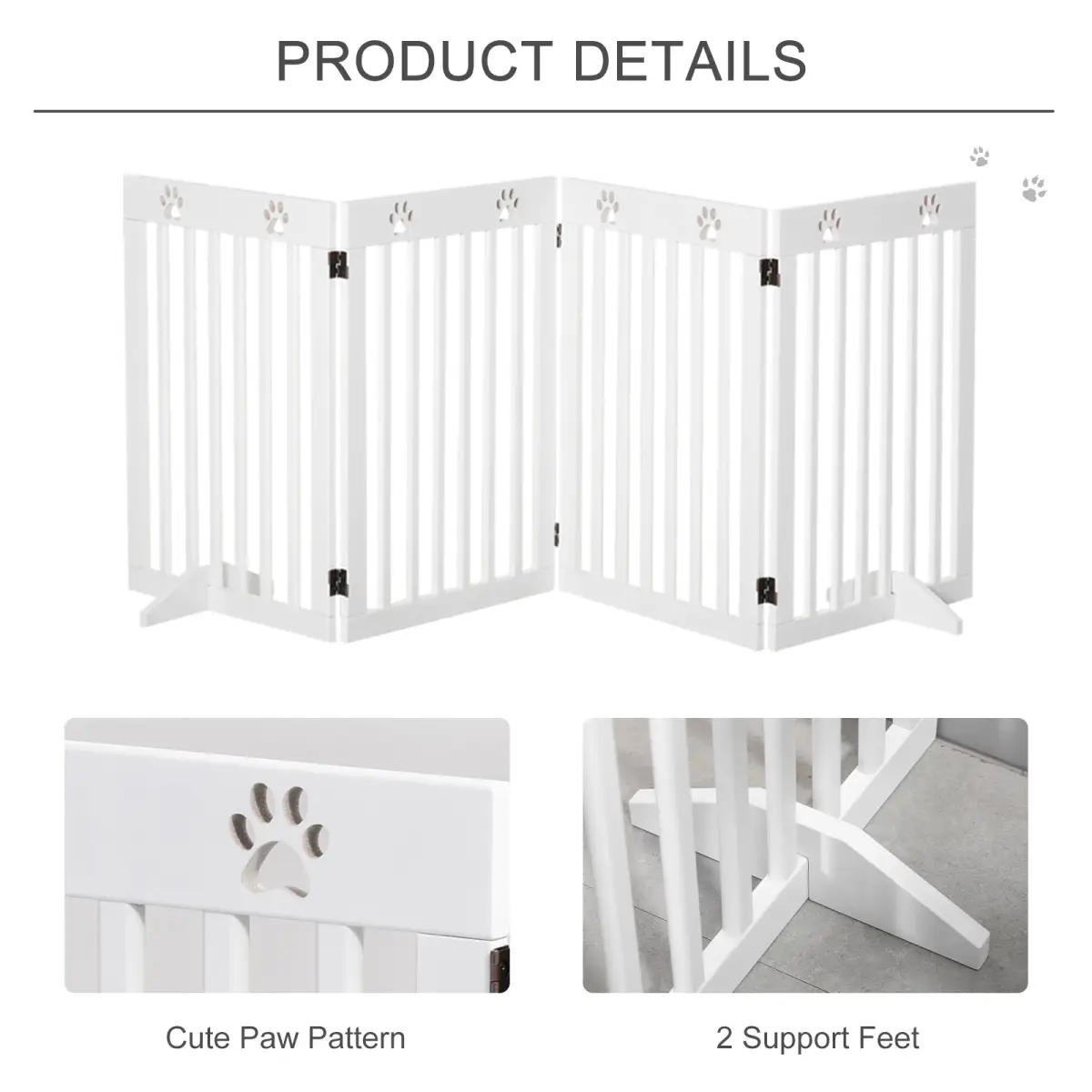 Pawhut Pet Gate Foldable Freestanding Dog Safety Barrier w/ Support Feet White - Pet Gate