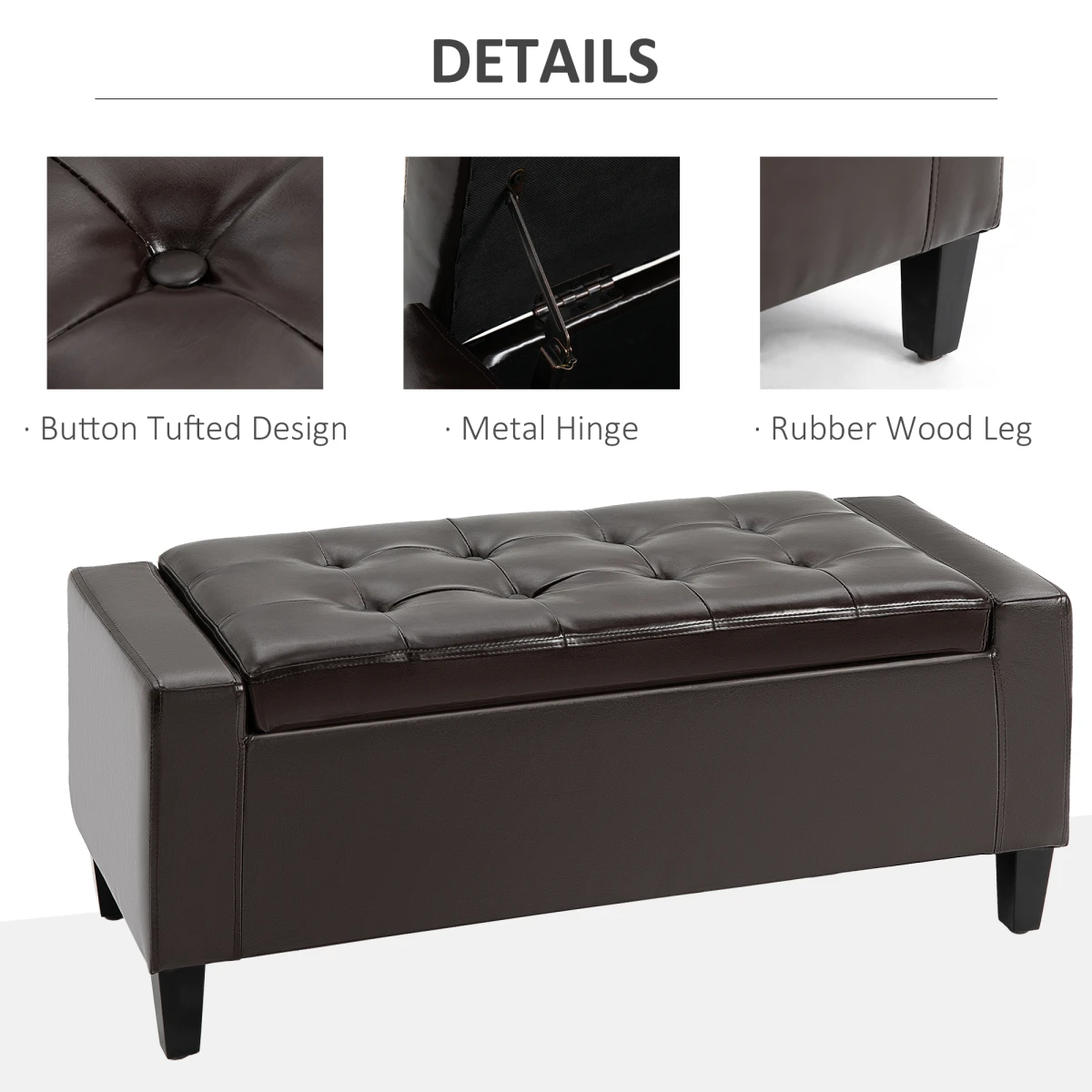 Deluxe Storage Ottoman Bench Large Tufted Lid With Inner Storage For Living Room Entryway by HOMCOM