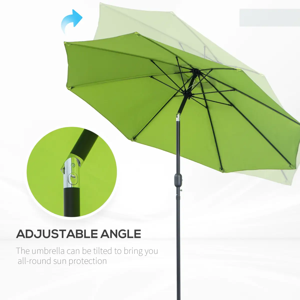 Outsunny 2.7M Patio Sun Umbrella Parasol Tilt Canopy Aluminium Light Green - Parasol