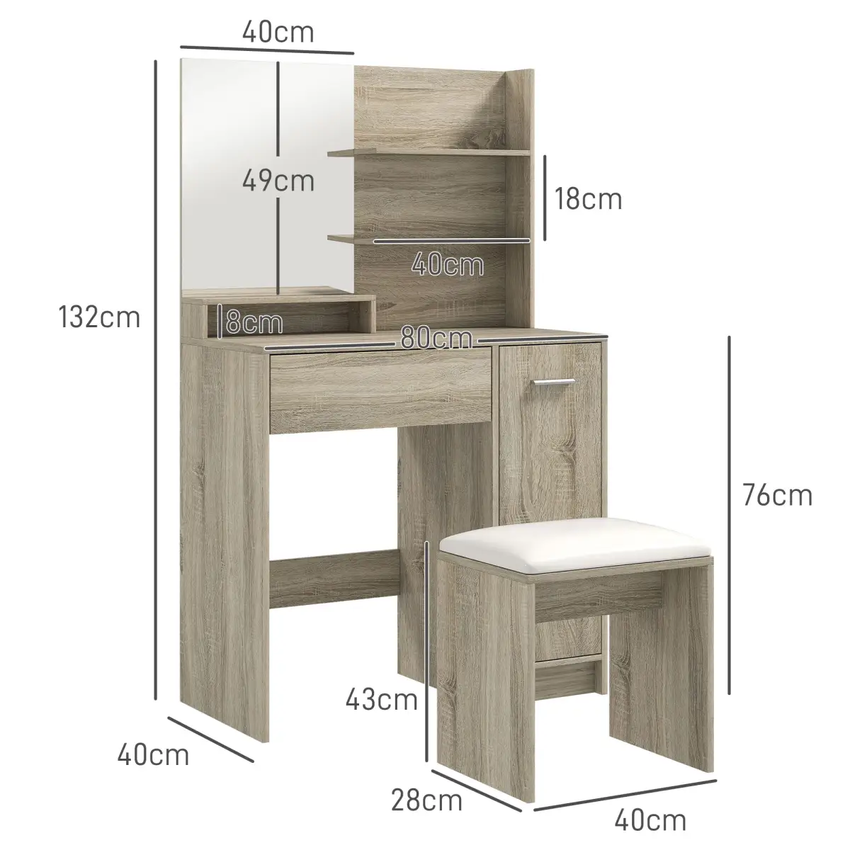 HOMCOM HOMCOM Dressing Table with Mirror and Stool, Makeup Desk for Bedroom - Desk