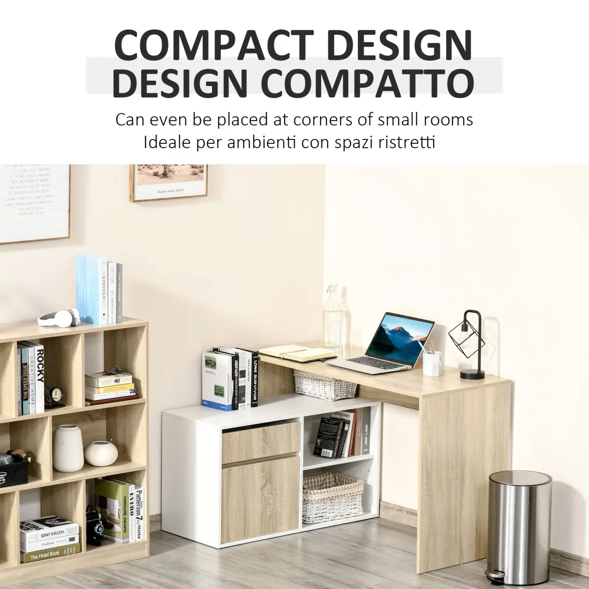 HOMCOM L-Shaped Corner Computer Desk Oak and White - Desk