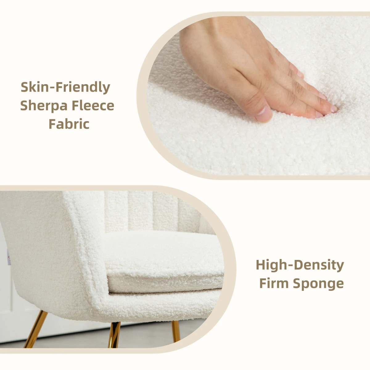 HOMCOM Accent Chair Set 2 Compact Cream Cashmere Gold Legs by HOMCOM