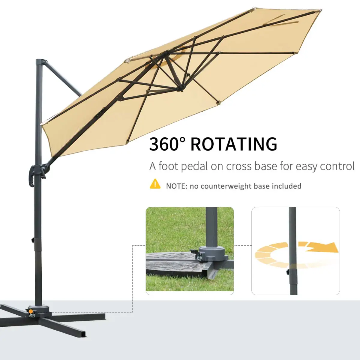 Outsunny Outsunny Umbrella Parasol W/360� Rotation and Cross Base-Beige - Parasol