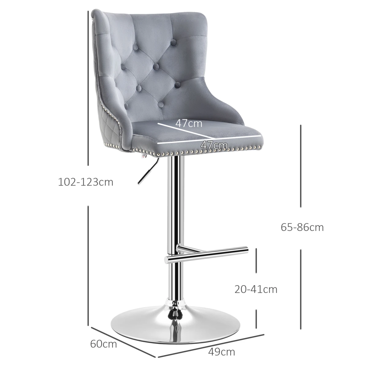 HOMCOM Adjustable Bar Stools Set of 2, Swivel Bar Chairs w/ Back Footrest, Grey by HOMCOM