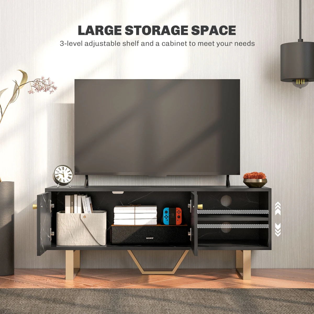 HOMCOM HOMCOM TV Unit Black Marble With Storage For Living Room - TV Unit