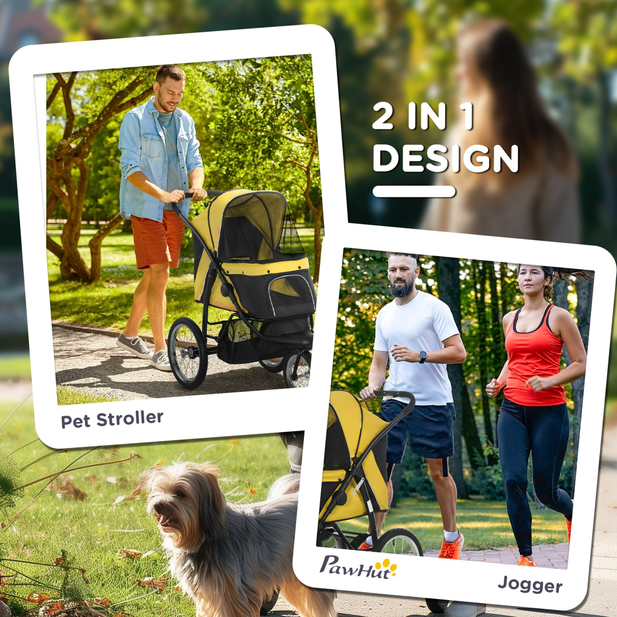PawHut 3 Wheel Pet Stroller, for Medium Small Dogs, Foldable Cat Pram - Yellow - from PawHut