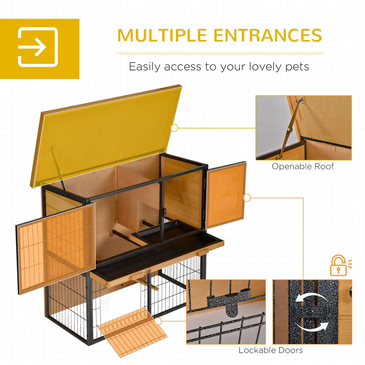 Unbranded Wood-metal Rabbit Hutch Elevated Pet House Outdoor 89.5 x 45 x 81cm Pawhut - Rabbit Hutch