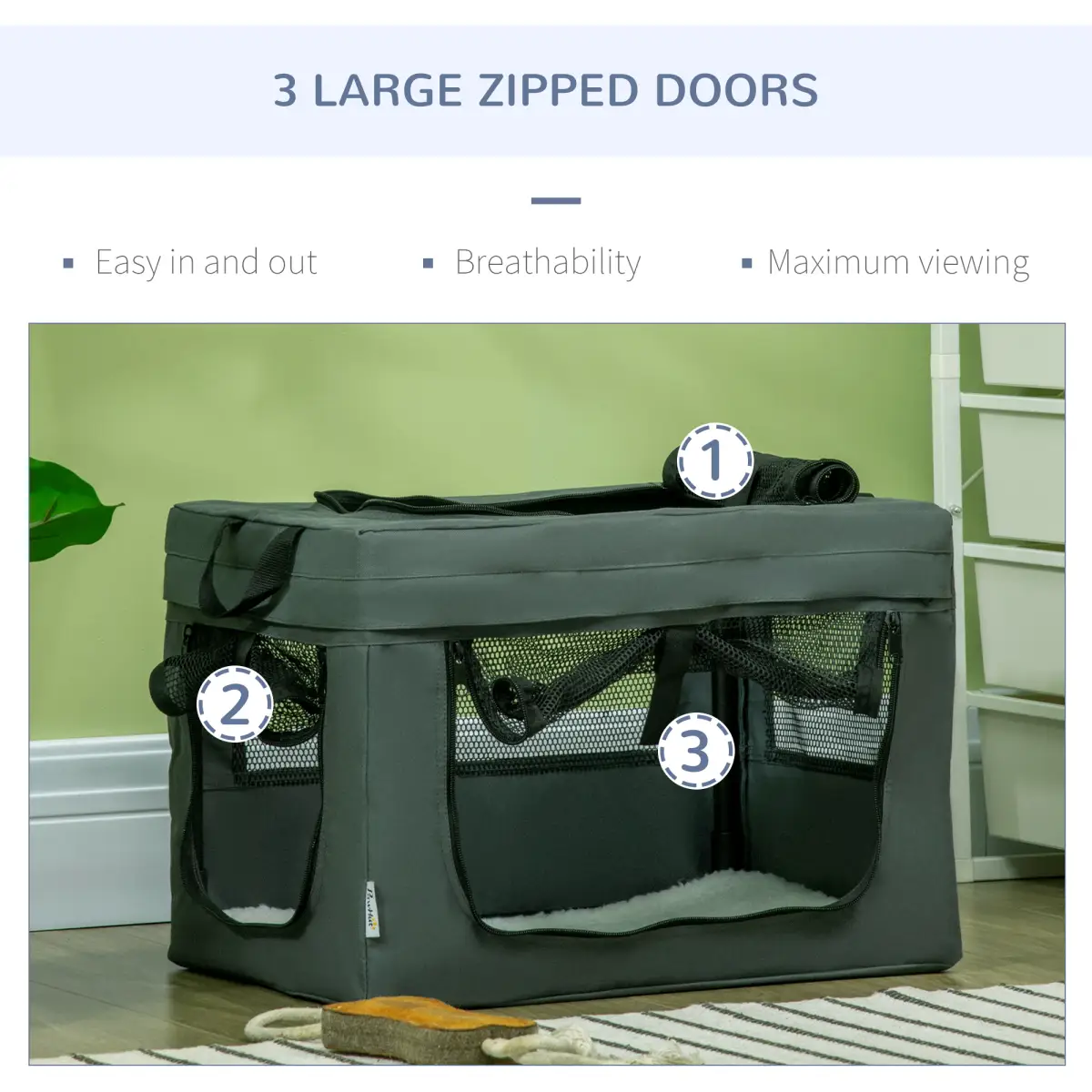 PawHut 48.5cm Foldable Pet Carrier, Cat Bag w/ Cushion, for Miniature Dogs - Grey - Pet Carrier