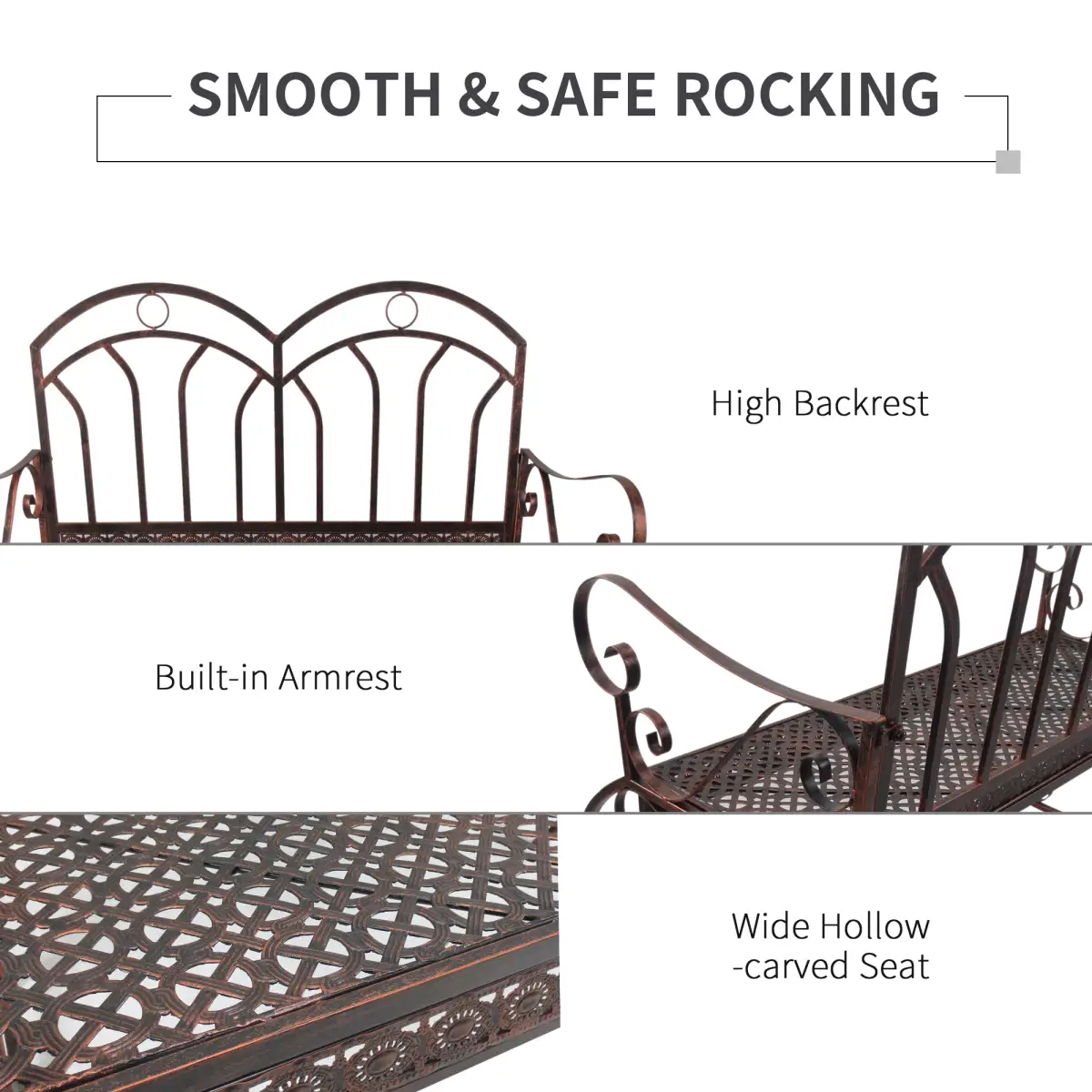 Outsunny Rocking Chair Swing Bench Loveseat Metal Bronze Garden Outdoor - Hammocks