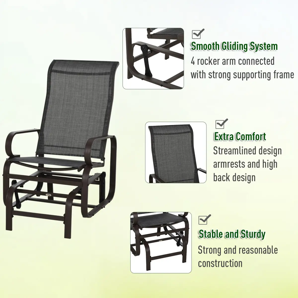 Outsunny 3 piece Outdoor Swing Chair with Tea Table Set, Patio Garden Rocking Furniture - Hammocks