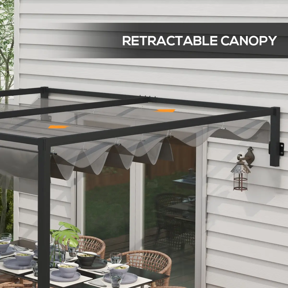 Outsunny Outsunny 3 x 4m Wall Mounted Pergola with Retractable Sun Shade Canopy - Gazebos