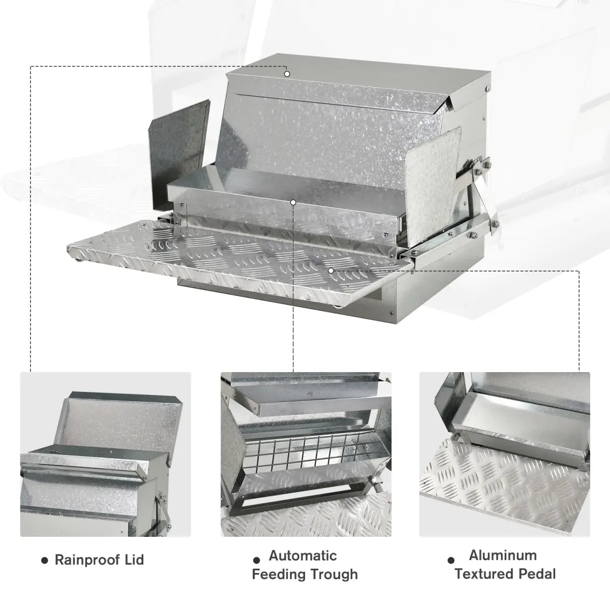 Pawhut Automatic Chicken Feeder Galvanized Steel Poultry Feeders, 11.5kg of Feeds - Chicken Coop