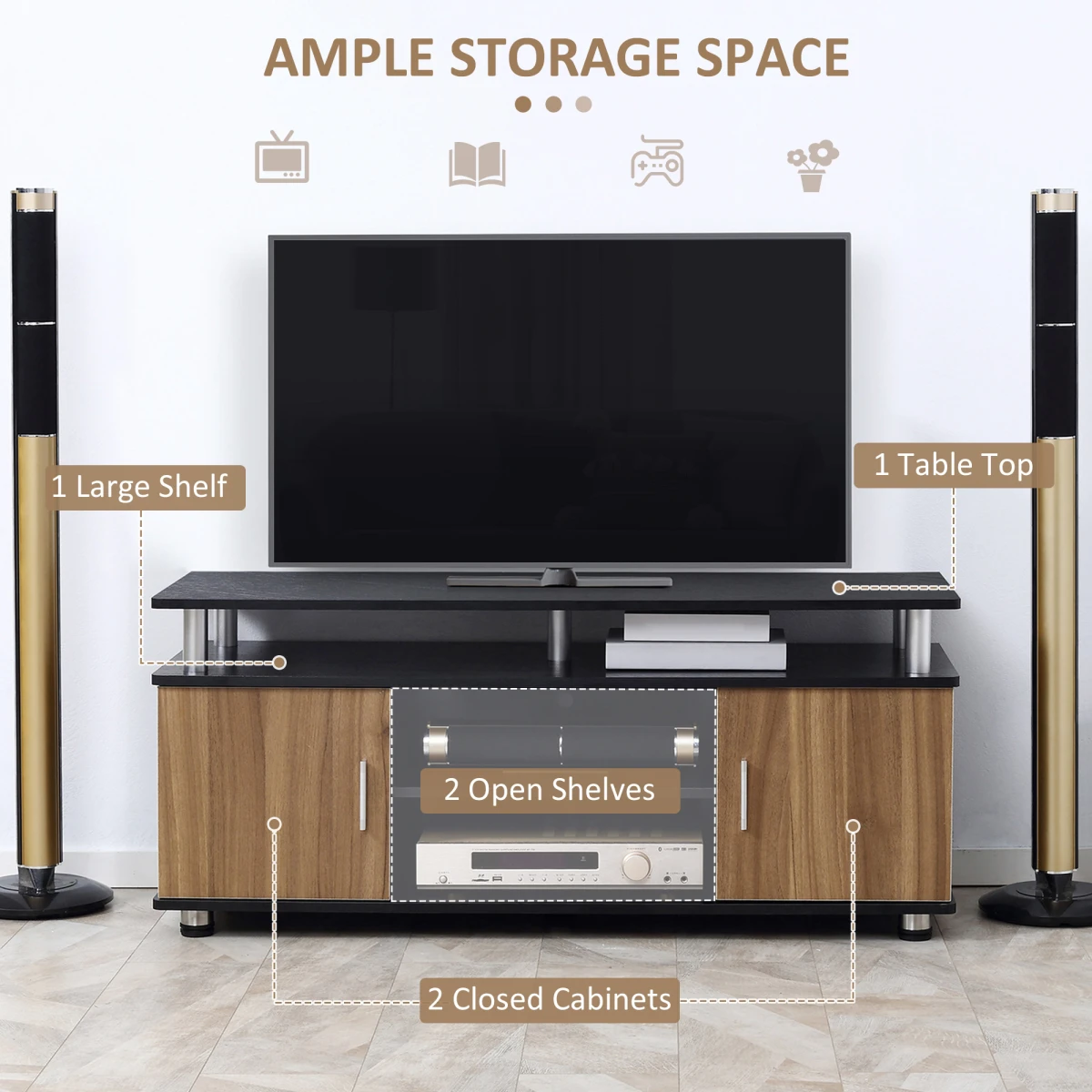 Homcom Premium TV Cabinet Stand Two Cupboards 58 Inch Walnut Home - TV Unit
