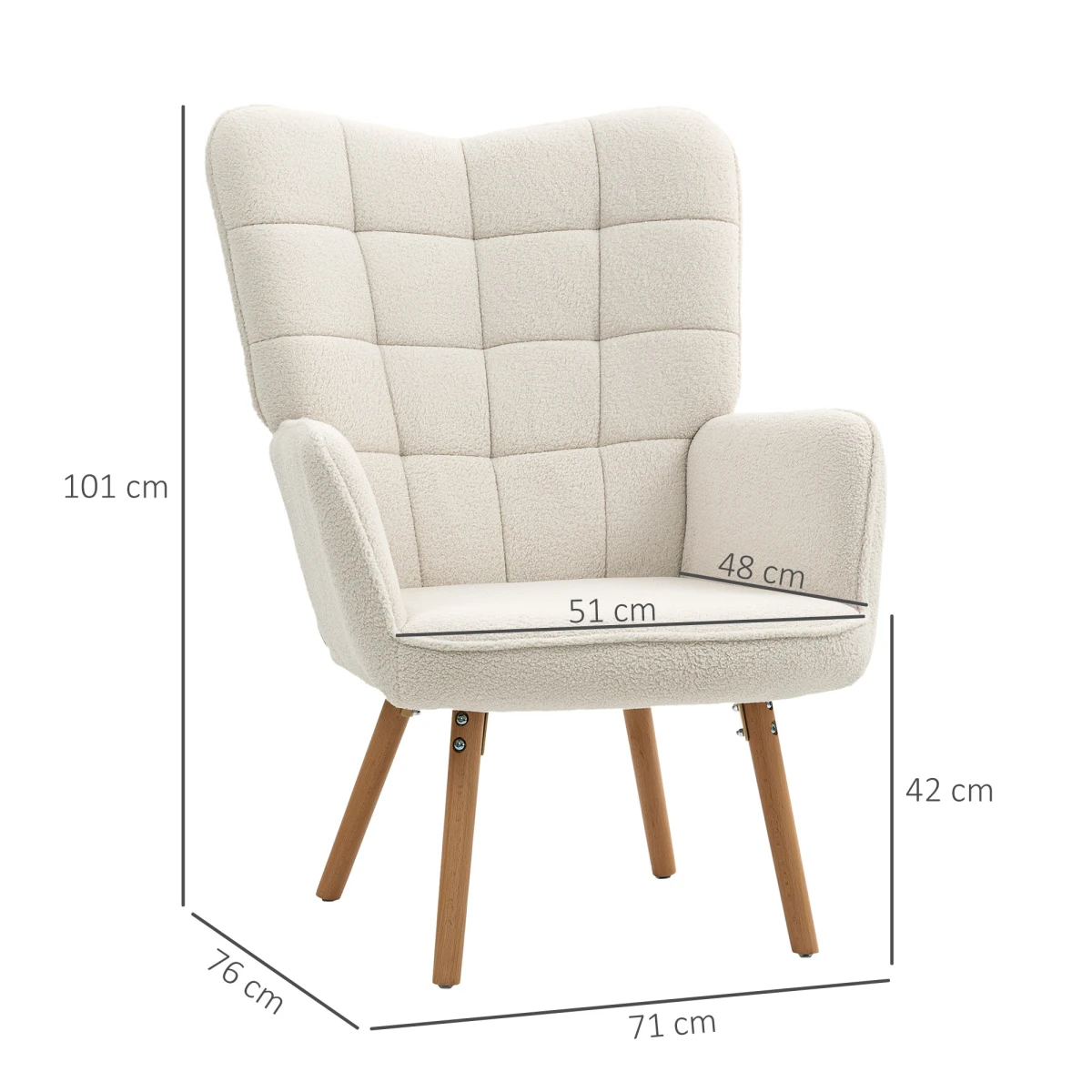 HOMCOM Tufted Wingback Armchair Medium Fleece Seat LivingRm - Armchair