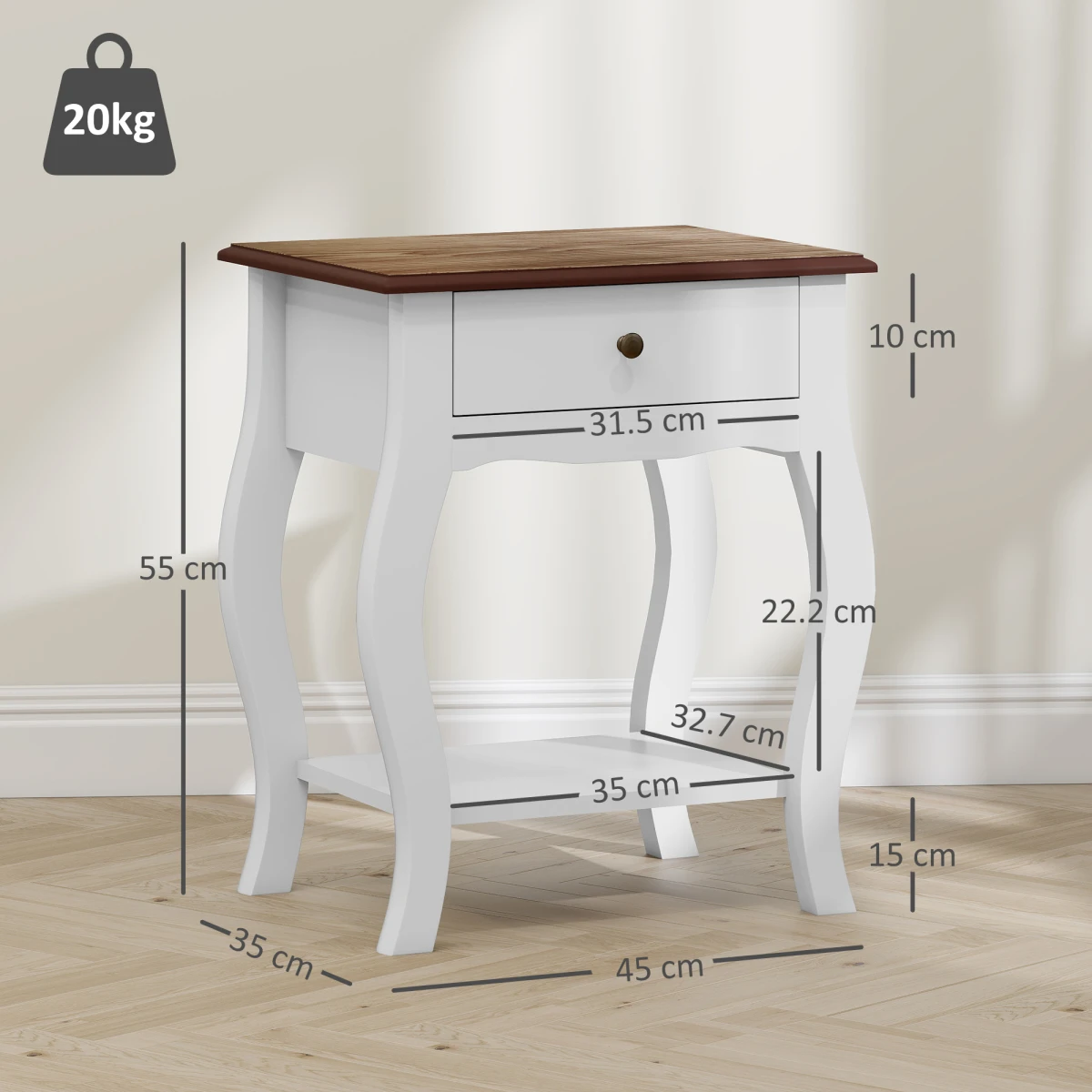 HOMCOM Bedside Tables 2 Pack Compact White Wood Top Drawer And Shelf Bedroom Storage - Bedside Table