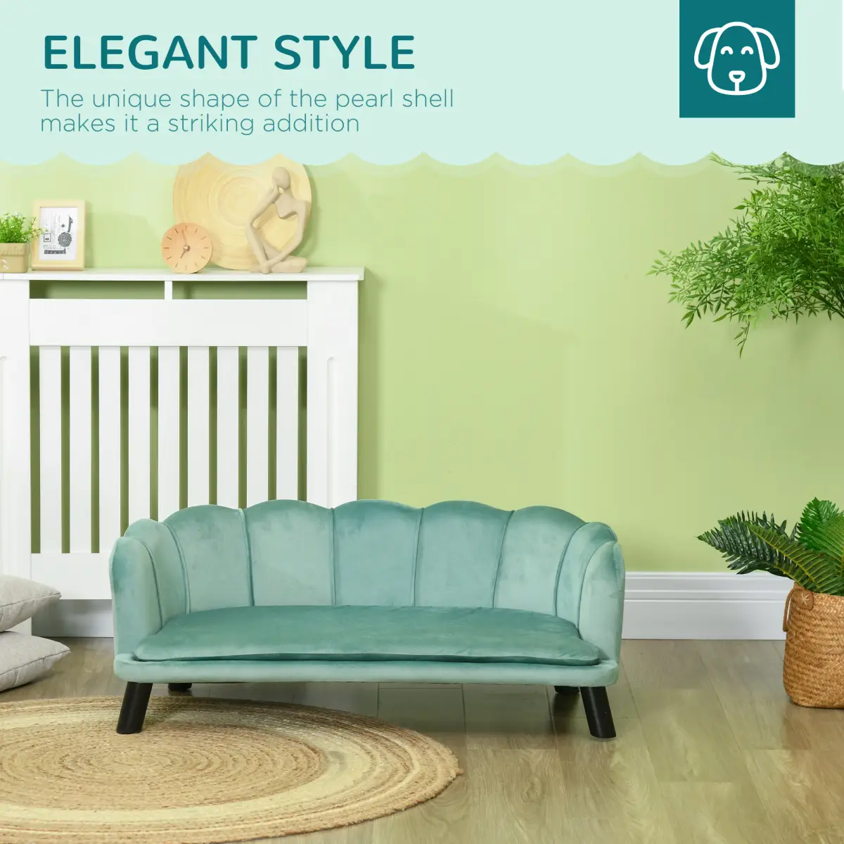 PawHut PawHut Dog Sofa, Pet Couch Bed for Medium, Large Dogs w/ Legs, Cushion - Green - Dog Beds