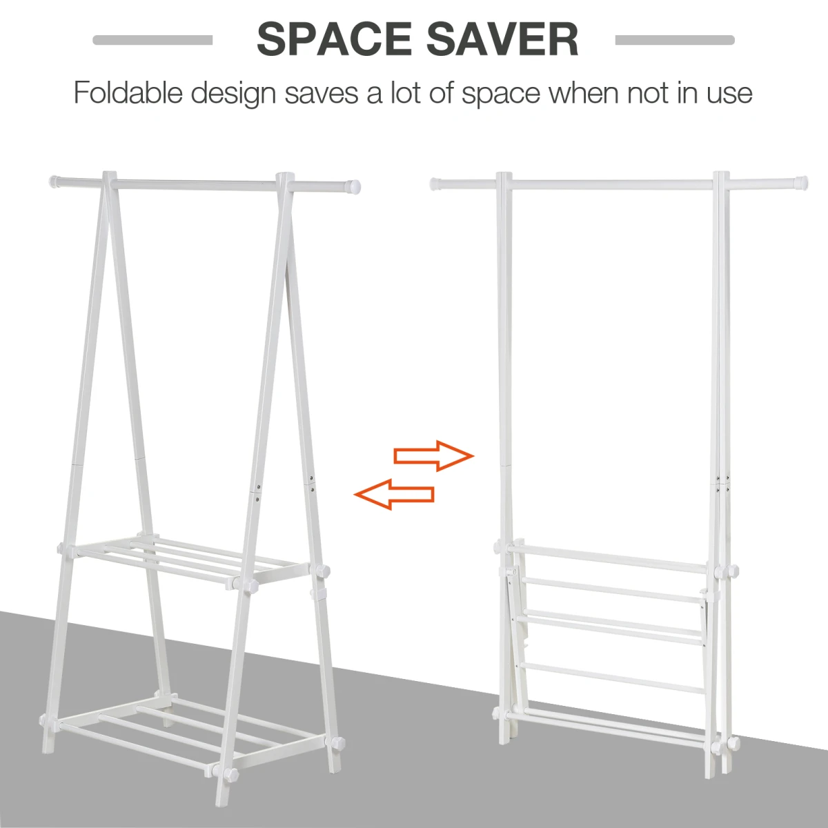 HOMCOM Powder Coated Steel Clothes Rail Tall 2 Shelves Home - Wardrobe