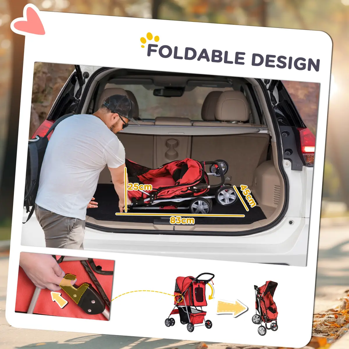 Unbranded Pet Stroller Carrier Foldable Deluxe Jogger Travel Dog Cat 4 Wheels Pawhut - Pet Carrier